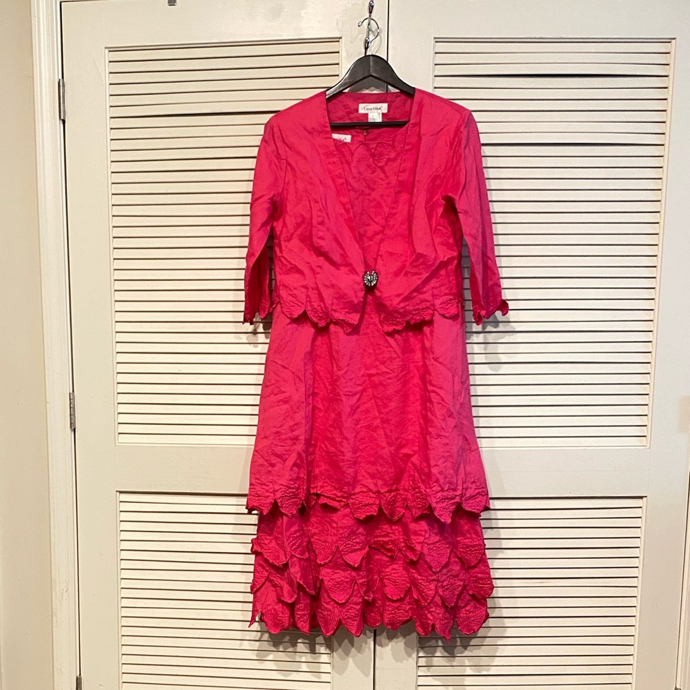 Charming Lino USA Pink 2 piece Dress with Jacket Sz L